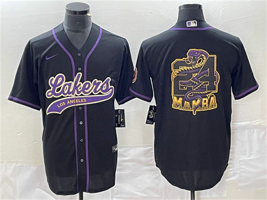 Men's Los Angeles Lakers Black #24 Mamba Big Logo Cool Base Stitched Baseball Jersey