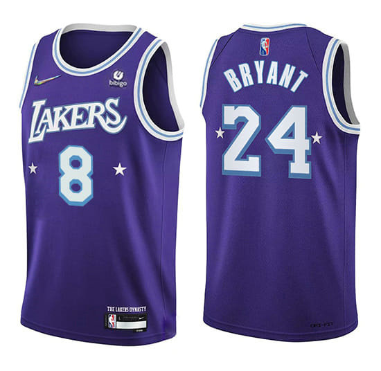 Men's Los Angeles Lakers Front #8 Back #24 Kobe Bryant 75th Anniversary 2021 22 City Edition Purple Stitched Jersey