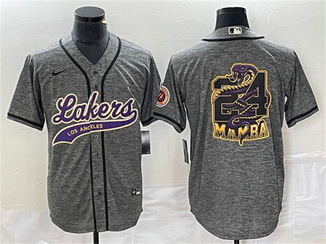 Men's Los Angeles Lakers Gray #24 Mamba Big Logo Cool Base Stitched Baseball Jersey