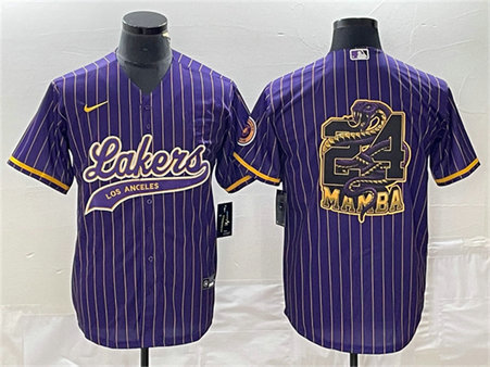 Men's Los Angeles Lakers Purple #24 Mamba Big Logo Cool Base Stitched Baseball Jersey