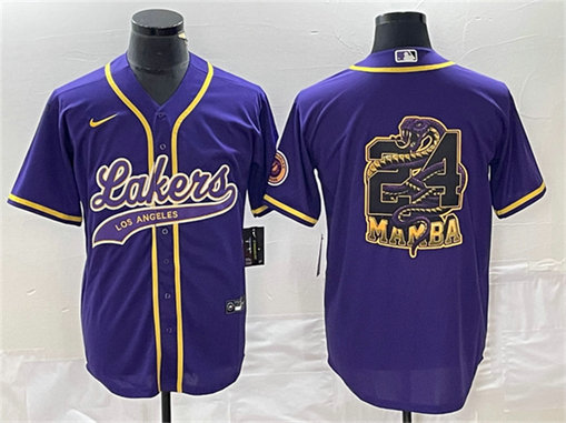 Men's Los Angeles Lakers Purple #24 Mamba Big Logo Cool Base Stitched Baseball Jerseys