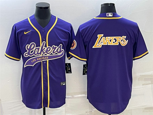 Men's Los Angeles Lakers Purple Big Logo Cool Base Stitched Baseball JerseyS