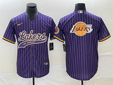 Men's Los Angeles Lakers Team Big Logo Purple Cool Base With Patch Stitched Baseball JerseyS