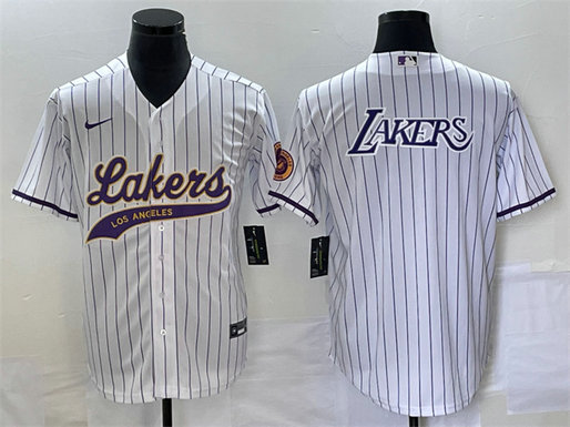 Men's Los Angeles Lakers White Team Big Logo Cool Base With Patch Stitched Baseball JerseyS 1