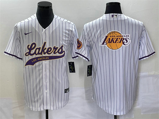 Men's Los Angeles Lakers White Team Big Logo Cool Base With Patch Stitched Baseball JerseyS
