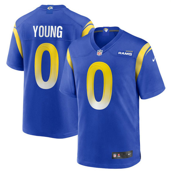 Men's Los Angeles Rams #0 PByron Young Blue Stitched Game Jersey
