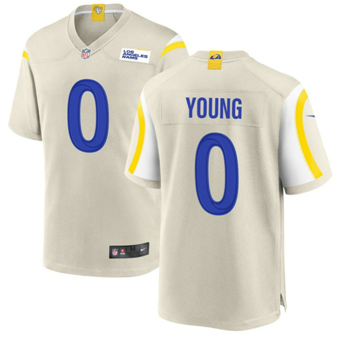 Men's Los Angeles Rams #0 PByron Young Bone Stitched Game Jersey