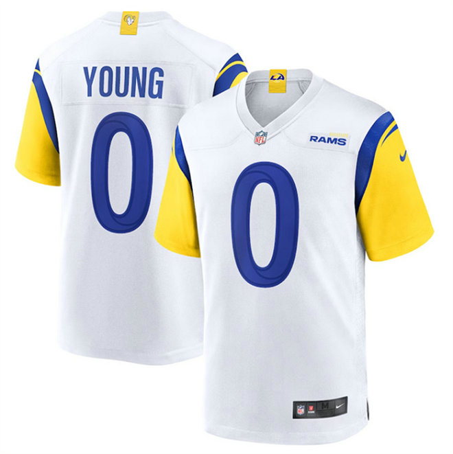 Men's Los Angeles Rams #0 PByron Young White Stitched Game Jersey