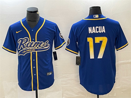 Men's Los Angeles Rams #17 Baker Mayfield Royal Cool Base Stitched Baseball Jersey