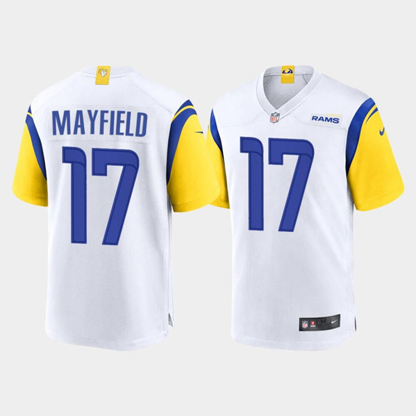 Men's Los Angeles Rams #17 Baker Mayfield White Stitched Game Jersey