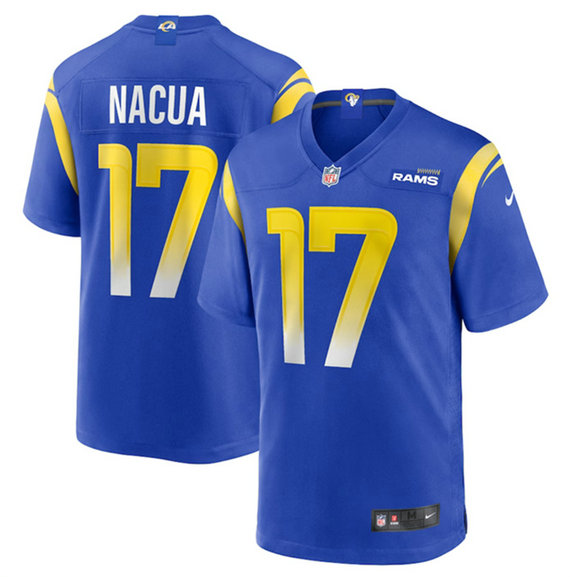 Men's Los Angeles Rams #17 Puka Nacua Blue Stitched Football Game Jersey