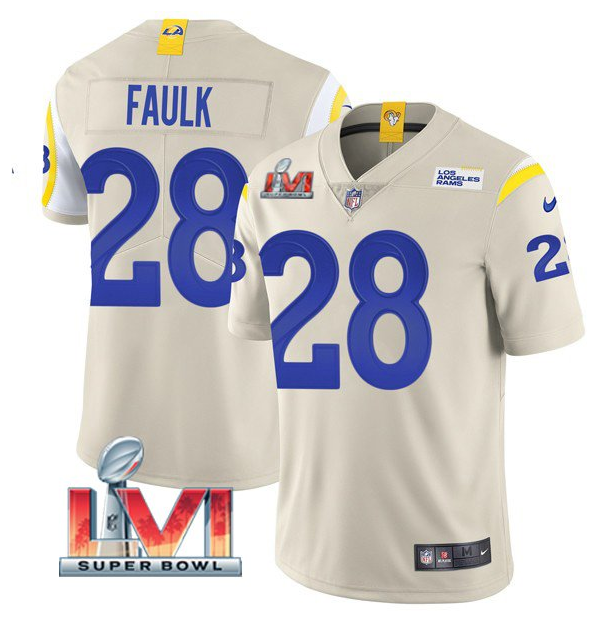 Men's Los Angeles Rams #28 Marshall Faulk 2022 Bone Super Bowl LVI Vapor Limited Stitched Jersey