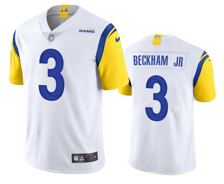 Men's Los Angeles Rams #3 Odell Beckham Jr. 2021 White Vapor Untouchable Limited Stitched Football Jersey