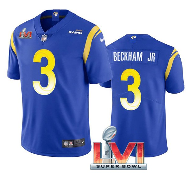Men's Los Angeles Rams #3 Odell Beckham Jr. 2022 Royal Super Bowl LVI Vapor Limited Stitched Jersey