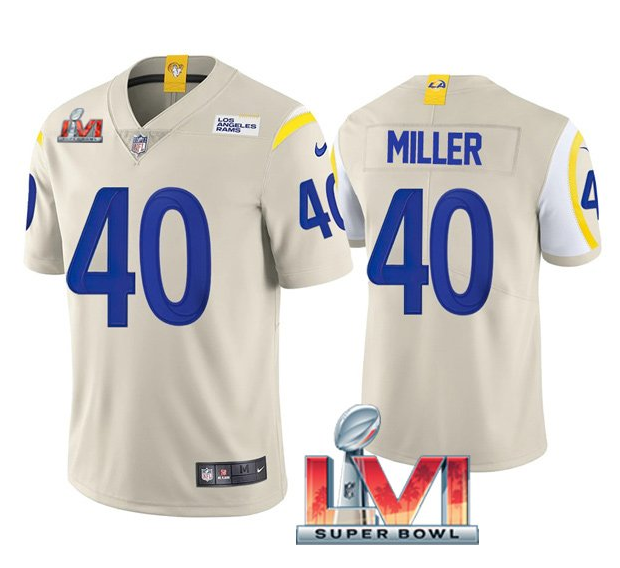 Men's Los Angeles Rams #40 Von Miller 2022 Bone Super Bowl LVI Vapor Limited Stitched Jersey