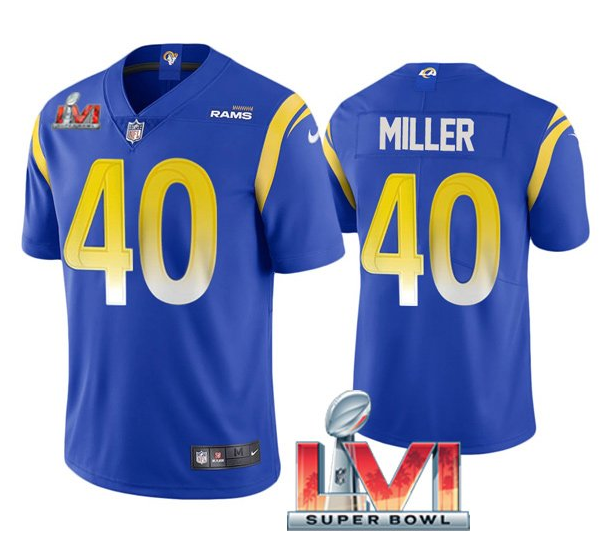 Men's Los Angeles Rams #40 Von Miller 2022 Royal Super Bowl LVI Vapor Limited Stitched Jersey