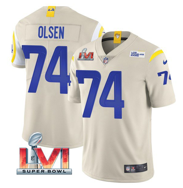 Men's Los Angeles Rams #74 Merlin Olsen 2022 Bone Super Bowl LVI Vapor Limited Stitched Jersey