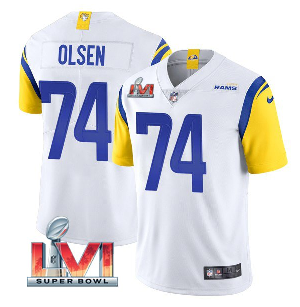 Men's Los Angeles Rams #74 Merlin Olsen 2022 White Super Bowl LVI Vapor Limited Stitched Jersey
