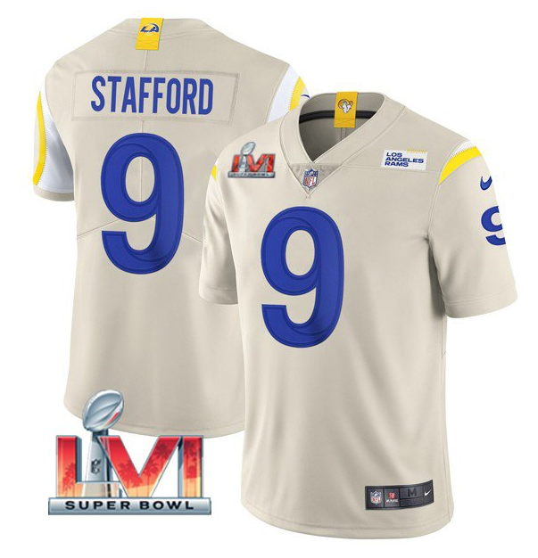 Men's Los Angeles Rams #9 Matthew Stafford 2022 Bone Super Bowl LVI Vapor Limited Stitched Jersey