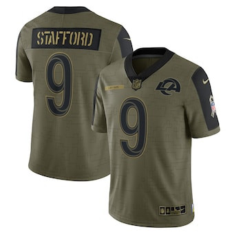 Men's Los Angeles Rams #9 Matthew Stafford Nike Olive 2021 Salute To Service Limited Player Jersey