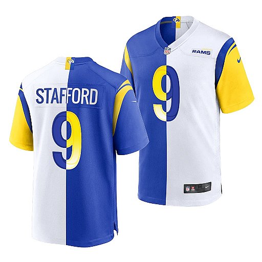 Men's Los Angeles Rams #9 Matthew Stafford Royal White Split Stitched Football Jersey1