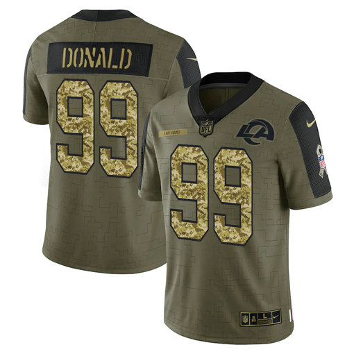 Men's Los Angeles Rams #99 Aaron Donald 2021 Olive Camo Salute To Service Limited Stitched Jersey