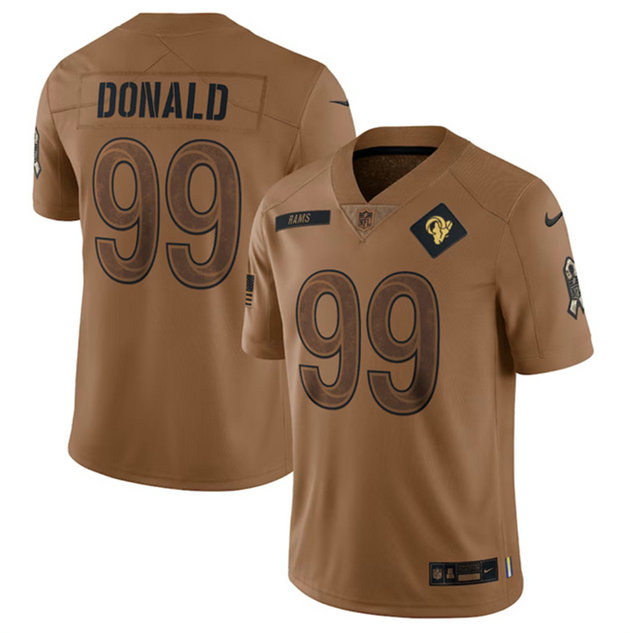 Men's Los Angeles Rams #99 Aaron Donald 2023 Brown Salute To Service Limited Stitched Football Jersey