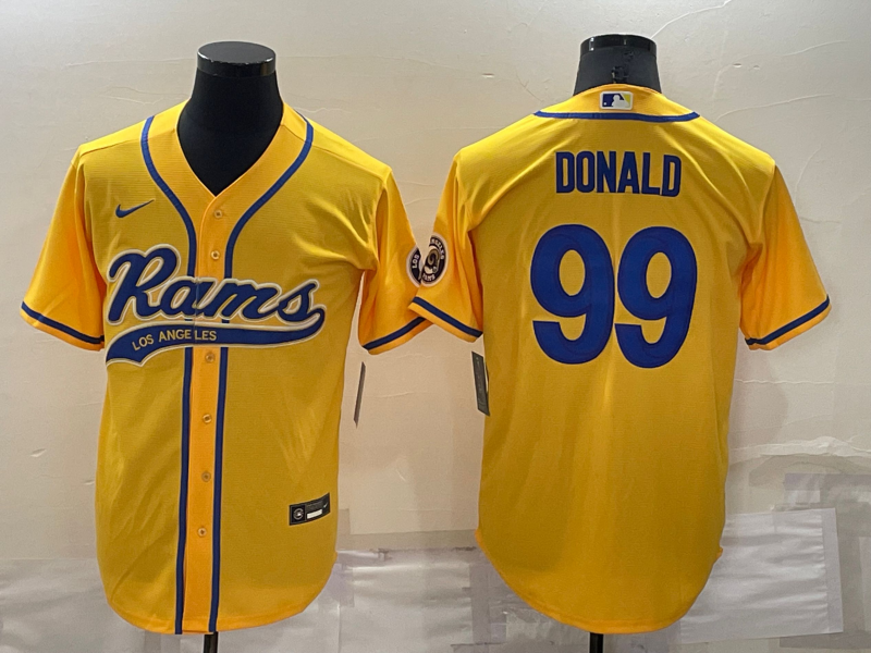 Men's Los Angeles Rams #99 Aaron Donald Yellow Cool Base Stitched Baseball Jersey