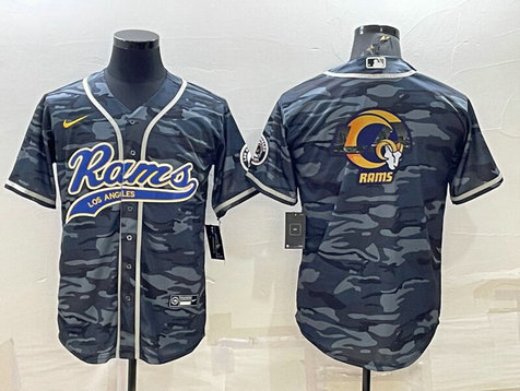 Men's Los Angeles Rams Grey Camo Team Big Logo With Patch Cool Base Stitched Baseball Jersey
