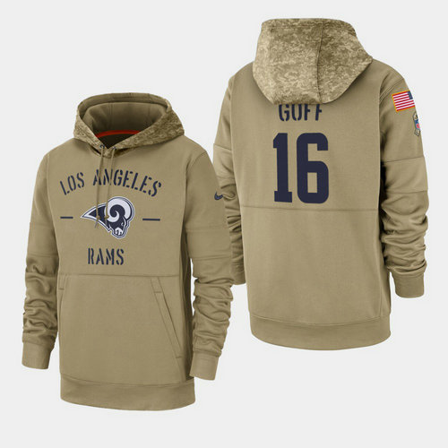 Men's Los Angeles Rams Jared Goff 2019 Salute to Service Sideline Therma Pullover Hoodie - Tan