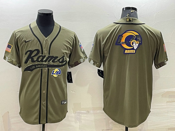 Men's Los Angeles Rams Olive Salute to Service Team Big Logo Cool Base Stitched Baseball Jersey