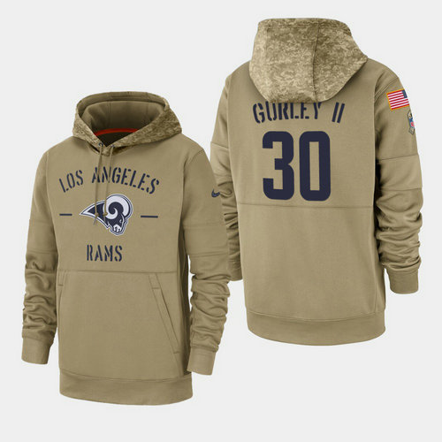 Men's Los Angeles Rams Todd Gurley II 2019 Salute to Service Sideline Therma Pullover Hoodie - Tan