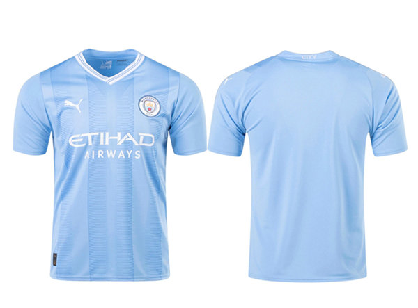 Men's Manchester City Blank 2023 24 Blue Away Soccer Jersey