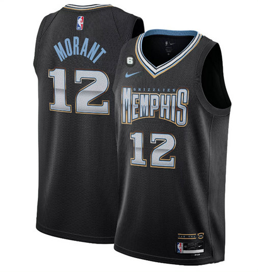 Men's Memphis Grizzlies #12 Ja Morant Black 2022 23 City Edition With NO.6 Patch Stitched Basketball Jersey