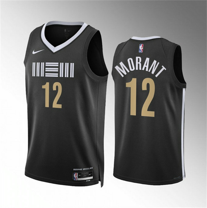 Men's Memphis Grizzlies #12 Ja Morant Black 2023 24 City Edition Stitched Basketball Jersey