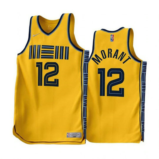 Men's Memphis Grizzlies #12 Ja Morant Gold 2022-23 Earned Edition Stitched Basketball Jersey
