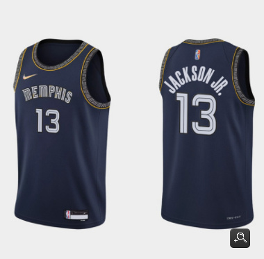 Men's Memphis Grizzlies #13 Jaren Jackson 2021 22 City Edition Navy 75th Anniversary Stitched Jersey