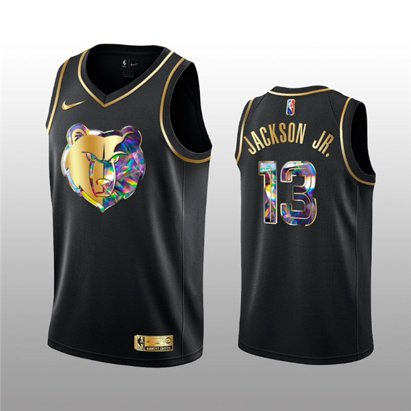 Men's Memphis Grizzlies #13 Jaren Jackson Jr. 2021 22 Black Golden Edition 75th Anniversary Diamond Logo Stitched Basketball Jersey