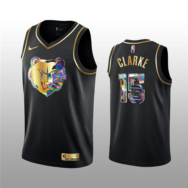 Men's Memphis Grizzlies #15 Brandon Clarke 2021 22 Black Golden Edition 75th Anniversary Diamond Logo Stitched Basketball Jersey