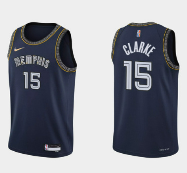Men's Memphis Grizzlies #15 Brandon Clarke 2021 22 City Edition Navy 75th Anniversary Stitched Jersey