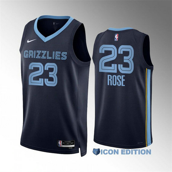 Men's Memphis Grizzlies #23 Derrick Rose Navy Icon Edition With NO.6 Patch Stitched Basketball Jersey