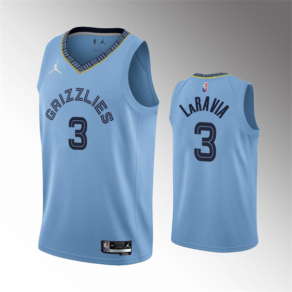 Men's Memphis Grizzlies #3 Jake LaRavia Light Blue 75th Anniversary Statement Edition Stitched Basketball Jersey
