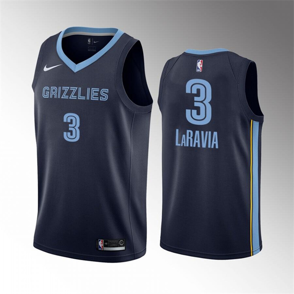 Men's Memphis Grizzlies #3 Jake LaRavia Navy City Edition Stitched Basketball Jersey