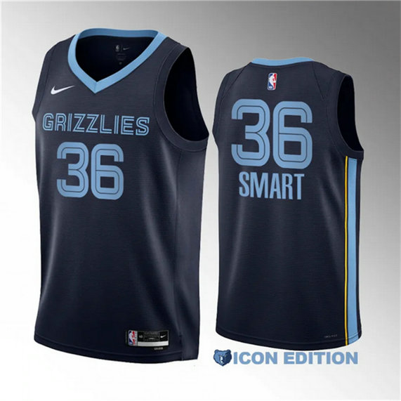 Men's Memphis Grizzlies #36 Marcus Smart Navy Icon Edition Stitched Basketball Jersey