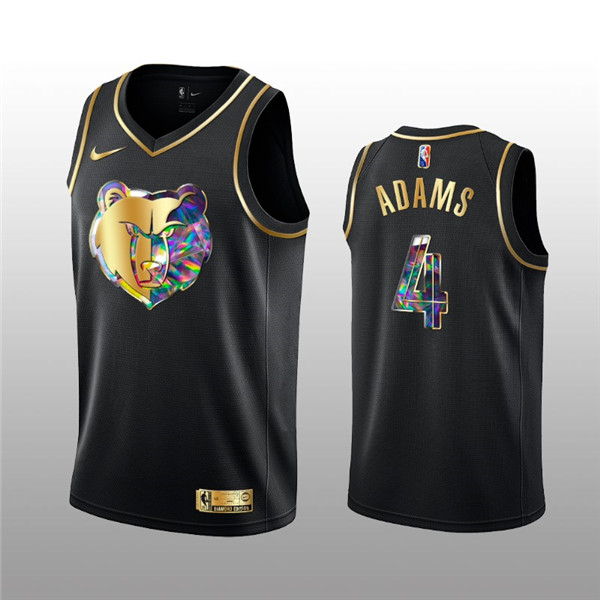 Men's Memphis Grizzlies #4 Steven Adams 2021 22 Black Golden Edition 75th Anniversary Diamond Logo Stitched Basketball Jersey