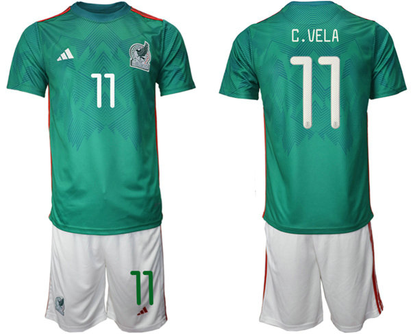 Men's Mexico #11 C.Vela Green Home Soccer Jersey Suit 1
