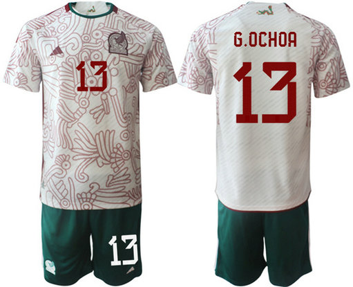 Men's Mexico #13 G.Ochoa White Away Soccer Jersey 001 Suit