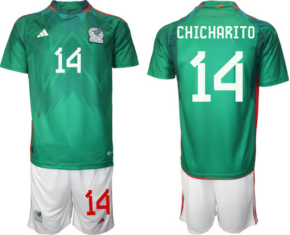 Men's Mexico #14 Chicharito Green Home Soccer Jersey Suit 001
