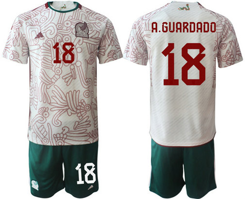 Men's Mexico #18 A.Guardado White Away Soccer Jersey 001 Suit