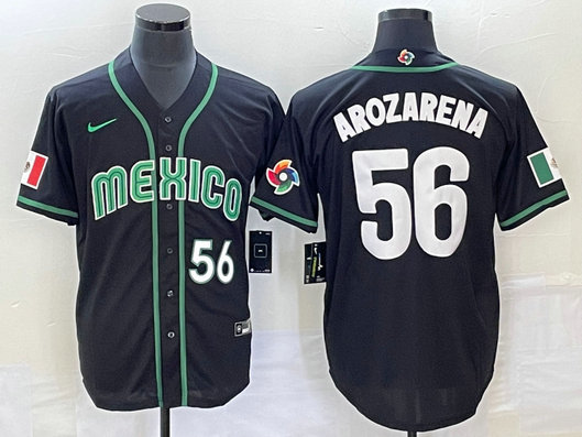 Men's Mexico Baseball #56 Randy Arozarena 2023 Black World Baseball Classic Stitched Jersey 1